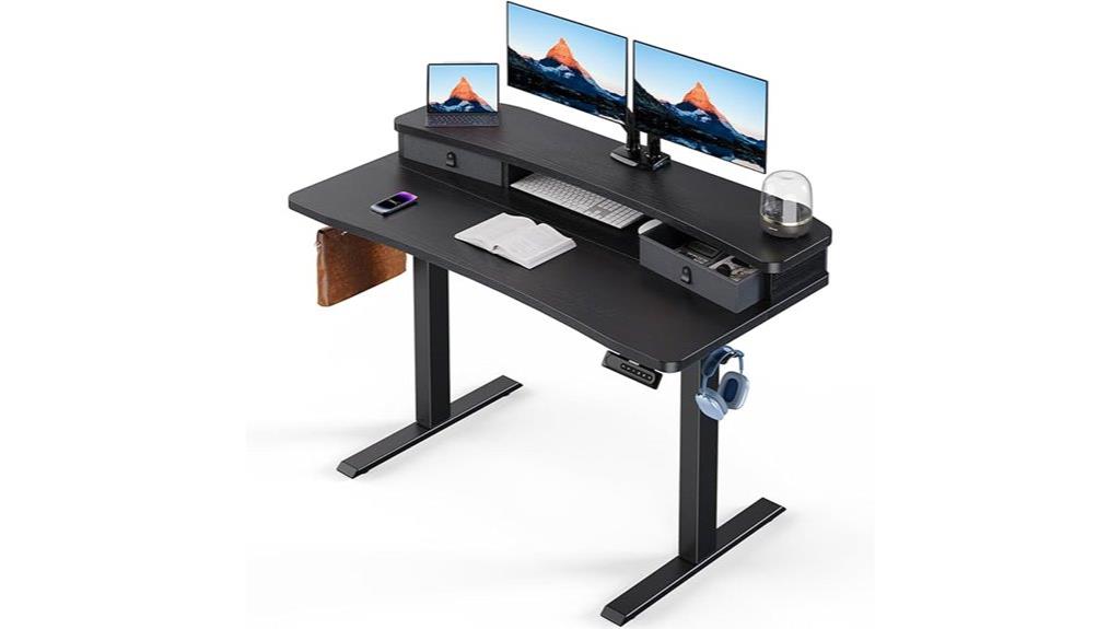 large adjustable desk with drawers