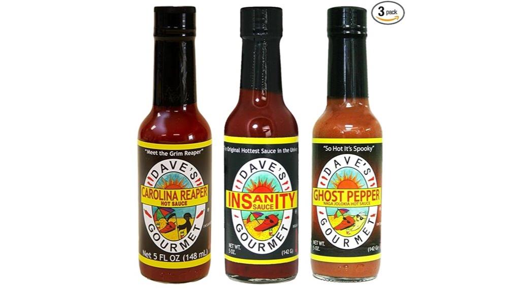 three hot sauce bottles