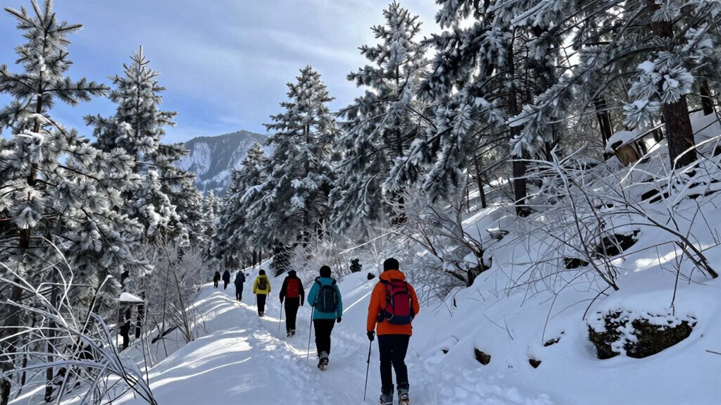 winter hiking with snowshoes
